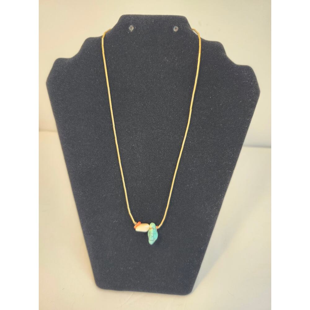 Vintage Gold Tone Turquoise Gem Bead Necklace 7" Stone Youth Choker Screw Clasp